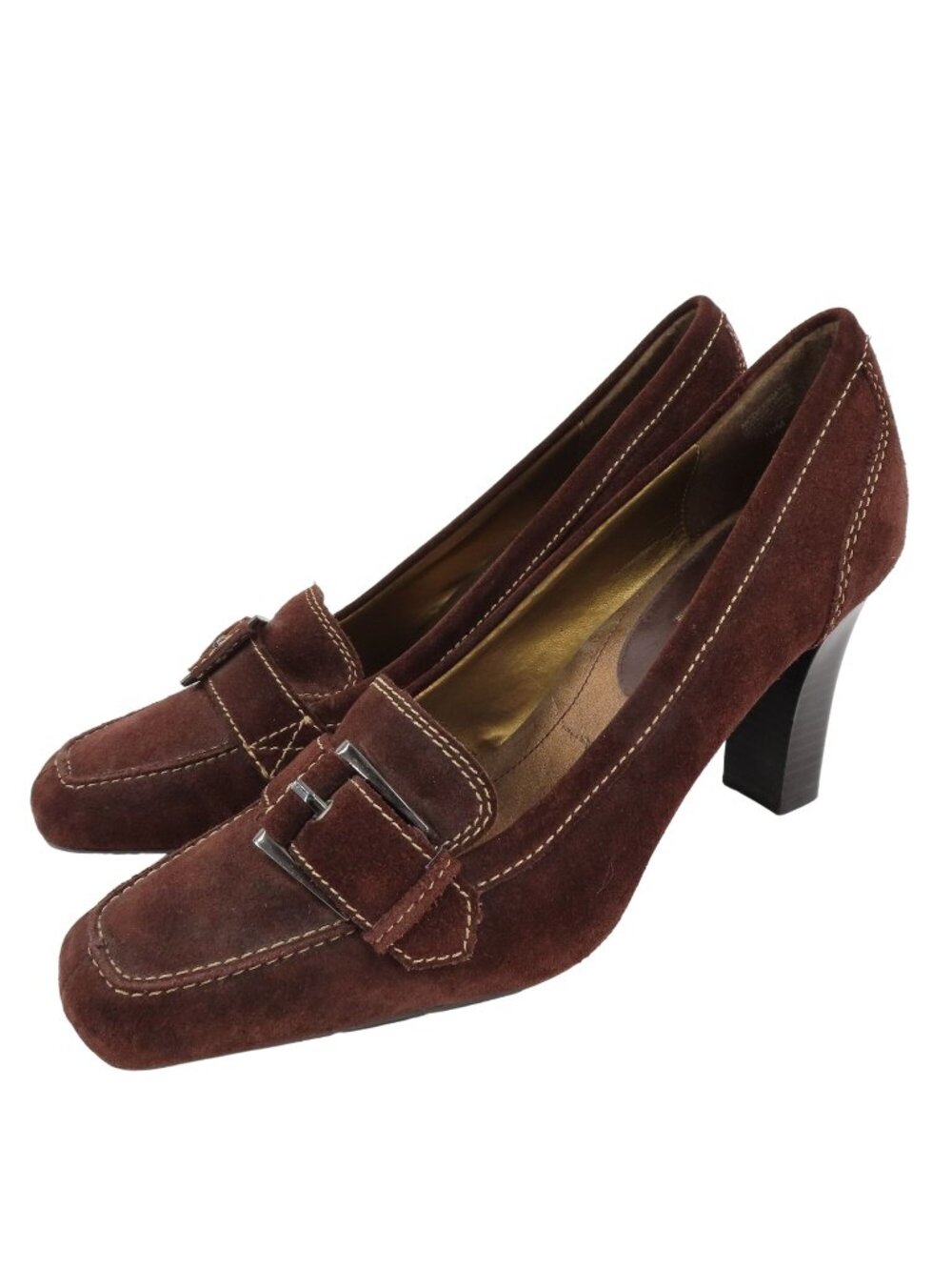 Nine West Nine & Co Women 10 M Desiray Brown Leather Buckle Heeled Pumped Shoes
